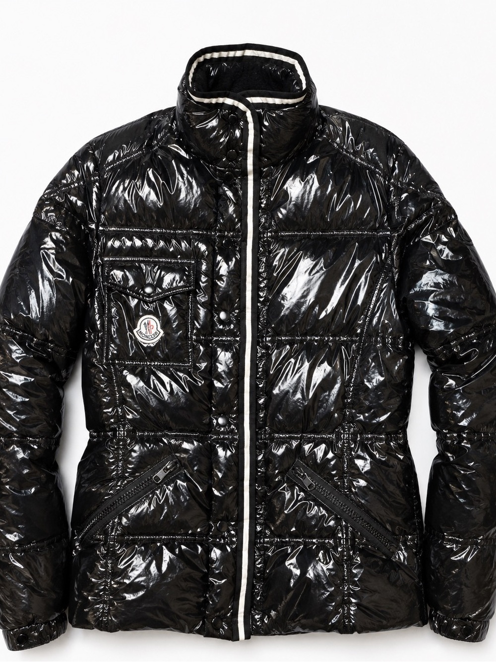 Moncler Quincy Black Glossy Puffer Jacket Size 2 Small/Medium Patent Down Coat